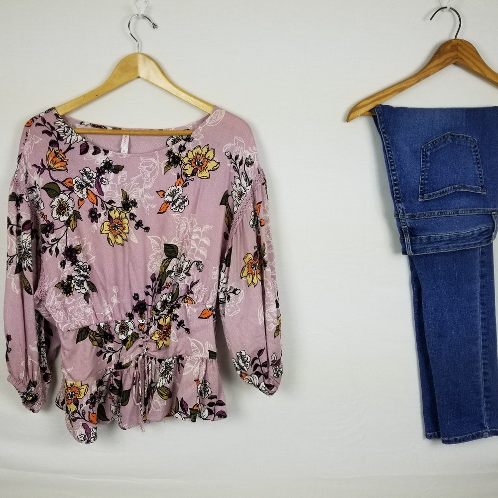 Pink floral print blouse